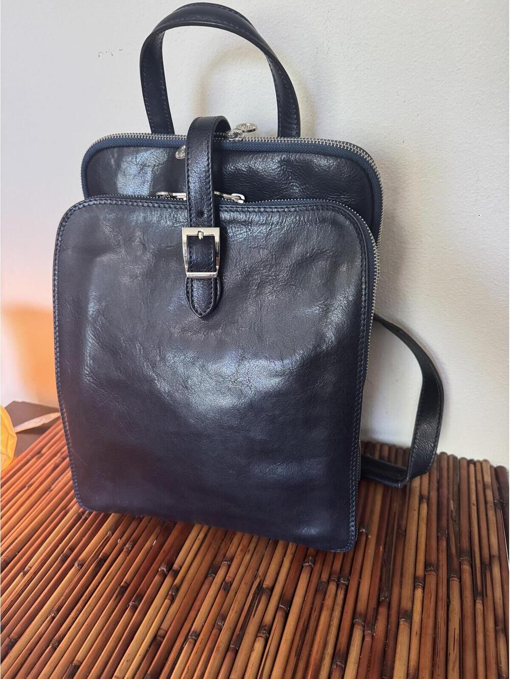 Time Resistance Italian Leather Backpack Tote Navy Made in Italy